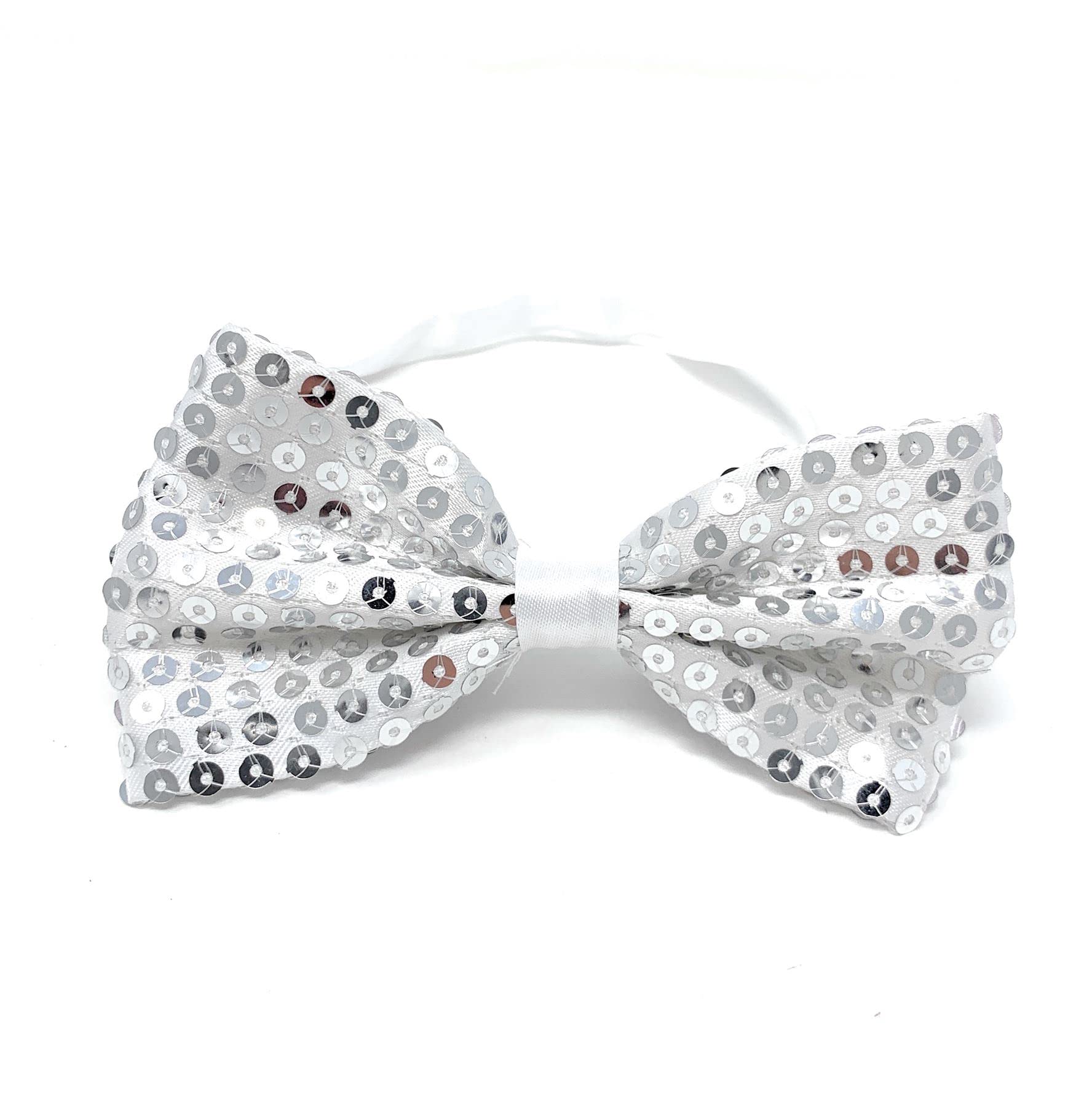 Cadoline Boys Silver Sparkly Bow Tie Kids Sequin Polyester Fancy Dress Bow Tie 12 X 6Cm