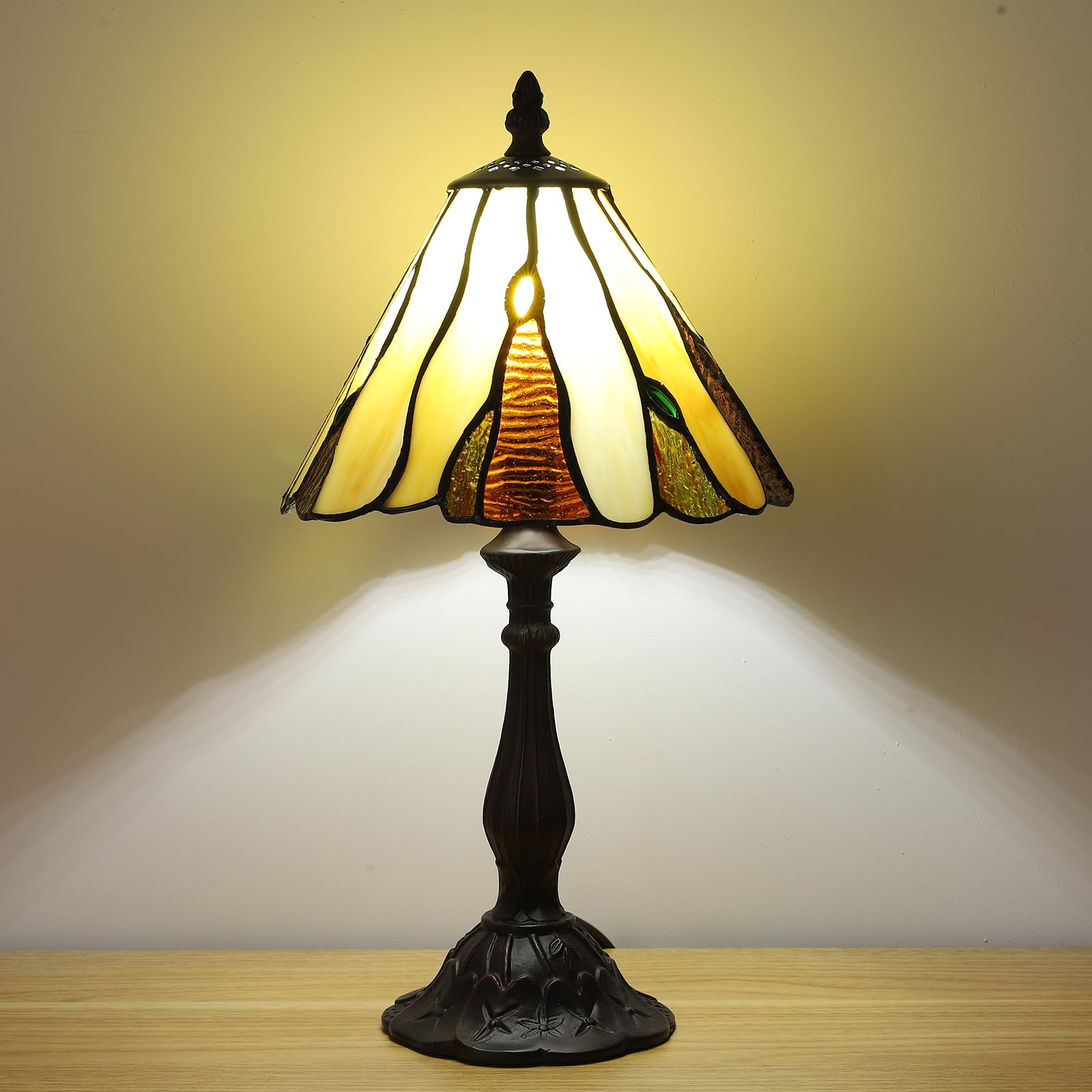 Tiffany Tischlampe, Vintage Glaslampenschirm, Dekorative Nachttischleuchte, Antik Bronze Tischleuchte mit E14 Fassung