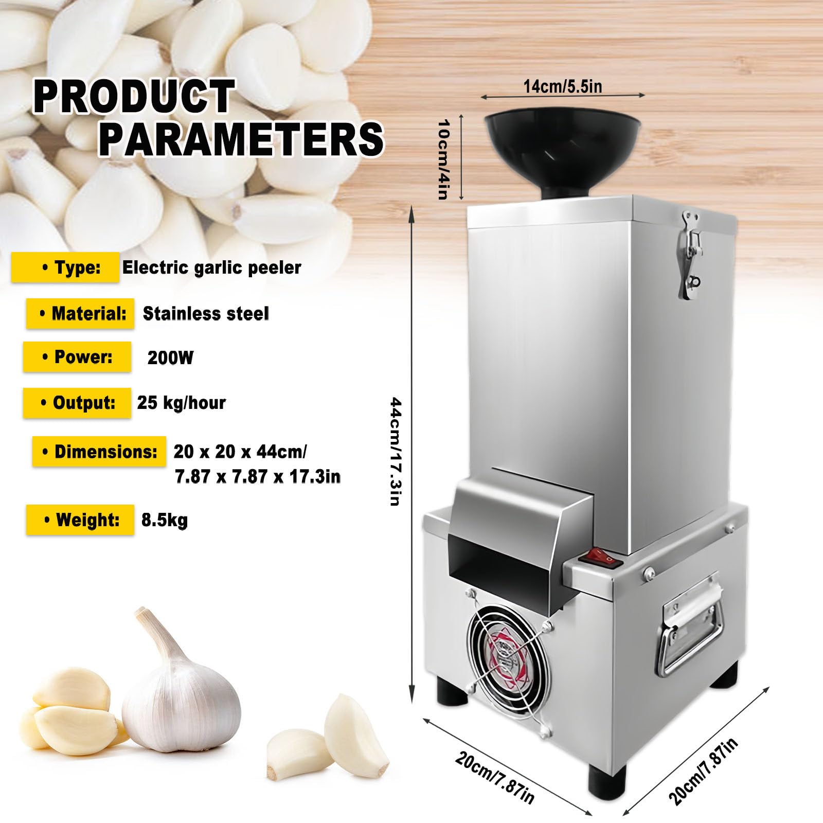 Automatische Elektrische Knoblauchschälmaschine (200 W), Für Gastronomie Und Haushalt Knoblauchschäler Aus Edelstahl, 25 Kg/H, Leicht Zu Reinigen