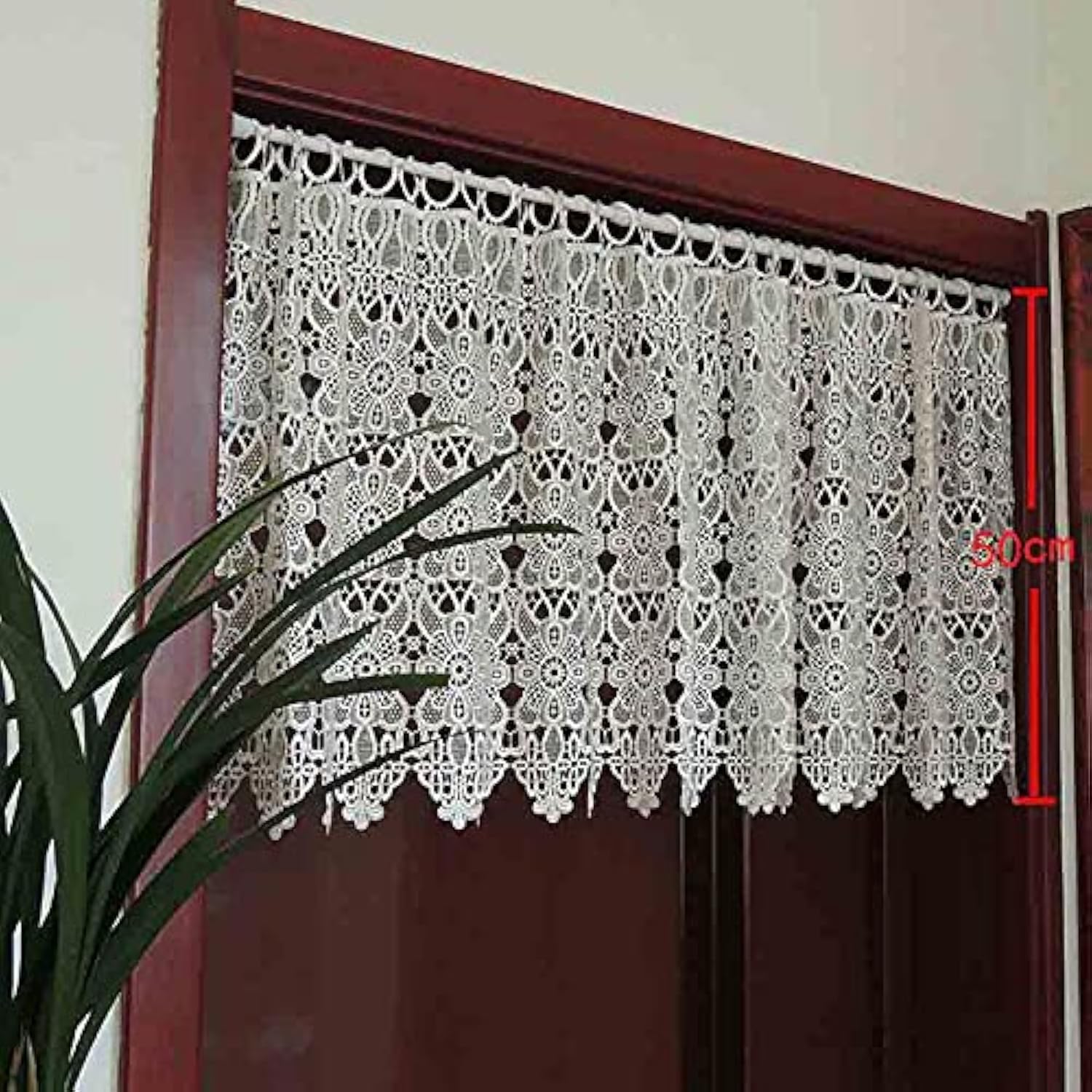 scheibengardinen Spitze Kurze vorhänge landhausstil bistrogardinen ösen vorhänge fenstervorhänge Türbehang mit Blumenmuste Wunderschön dekoriert (BxH 250X50cm) Weiß 1 Stück