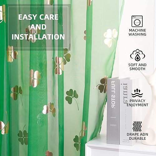 Miniatura 5 de Cortinas traslúcidas de gasa con estampado de lámina dorada, cortinas de ventana con bolsillo para barra, 84 pulgadas de largo, paneles de