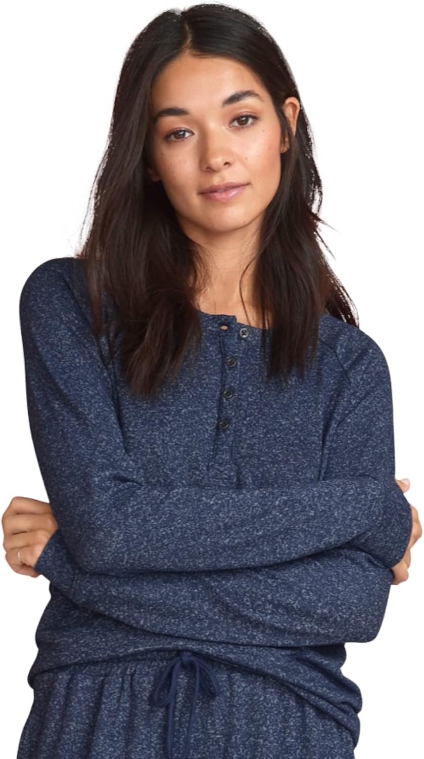 ellos Plus Size Marled Henley Lounge Top