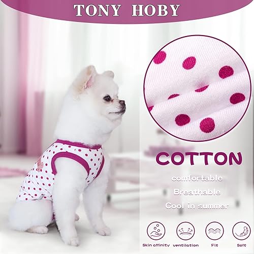 Miniatura 9 de TONY HOBY Pijama de verano para perro, overol sin mangas, suave y transpirable para perro con lunares (rojo rosado, XL)