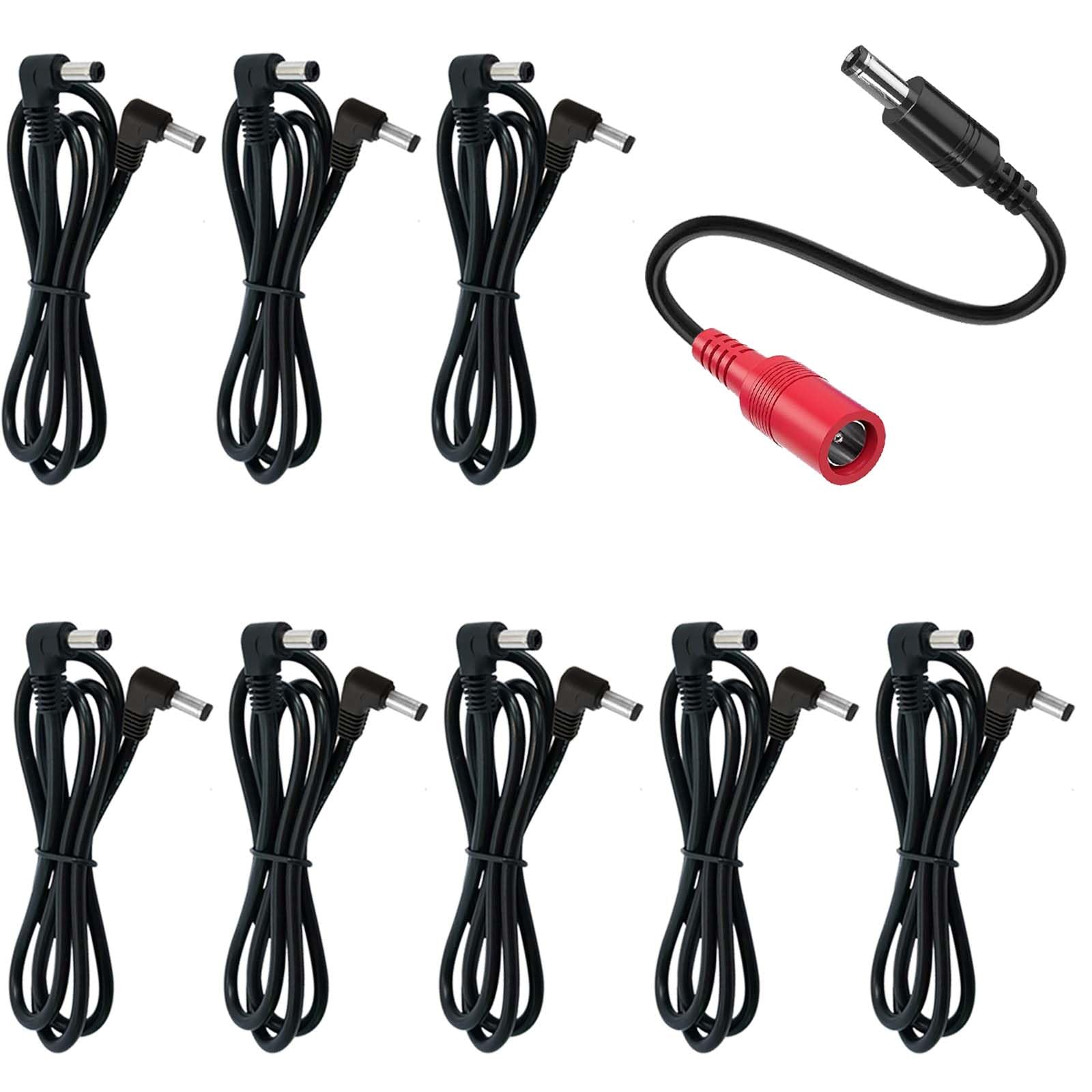 Gitarrenpedal-Netzkabel, rechtwinklig, 60 cm, 5,5 x 2,1 mm, rechtwinklig an beiden Enden, 9 Stück, Stecker auf Stecker