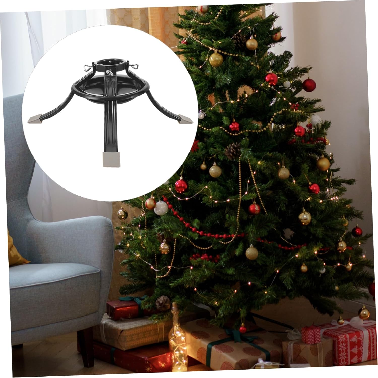 1pcs Christmas Tree Stand Green Metal Base for Christmas Tree Holder Detachable Design for Easy Storage Stable Support for Holiday Decor and Pole Accessories