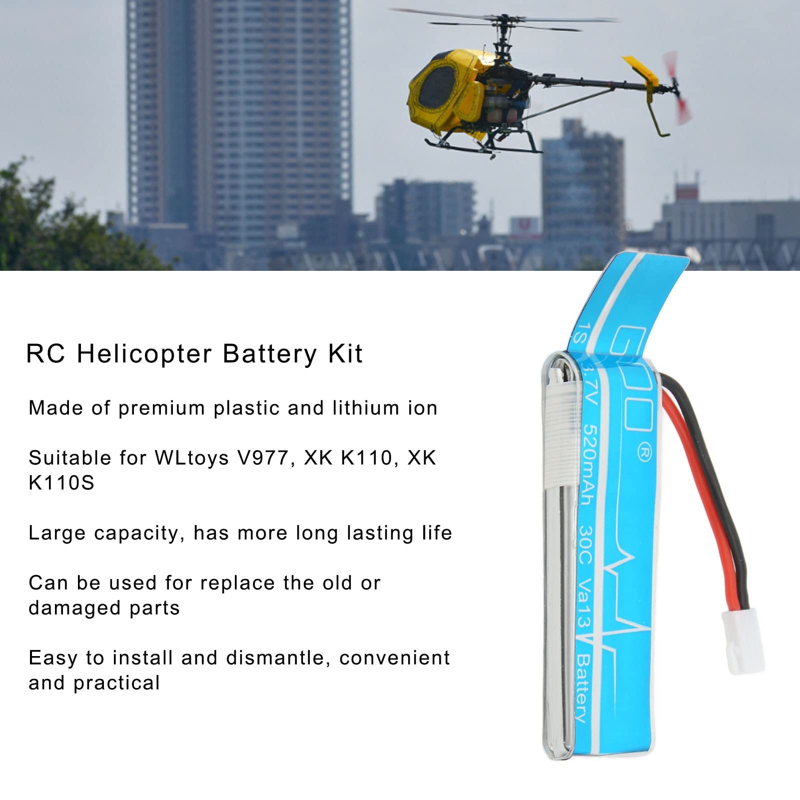Lot de 6 batteries Po 3,7 V 520 mAh 30 C avec chargeur USB pour hélicoptère XK K110 K110S V930 V977 RC Lot de 6 batteries Po 3,7 V 520 mAh 30 C avec chargeur USB pour hélicoptère XK K110 K110S V930 V977 RC