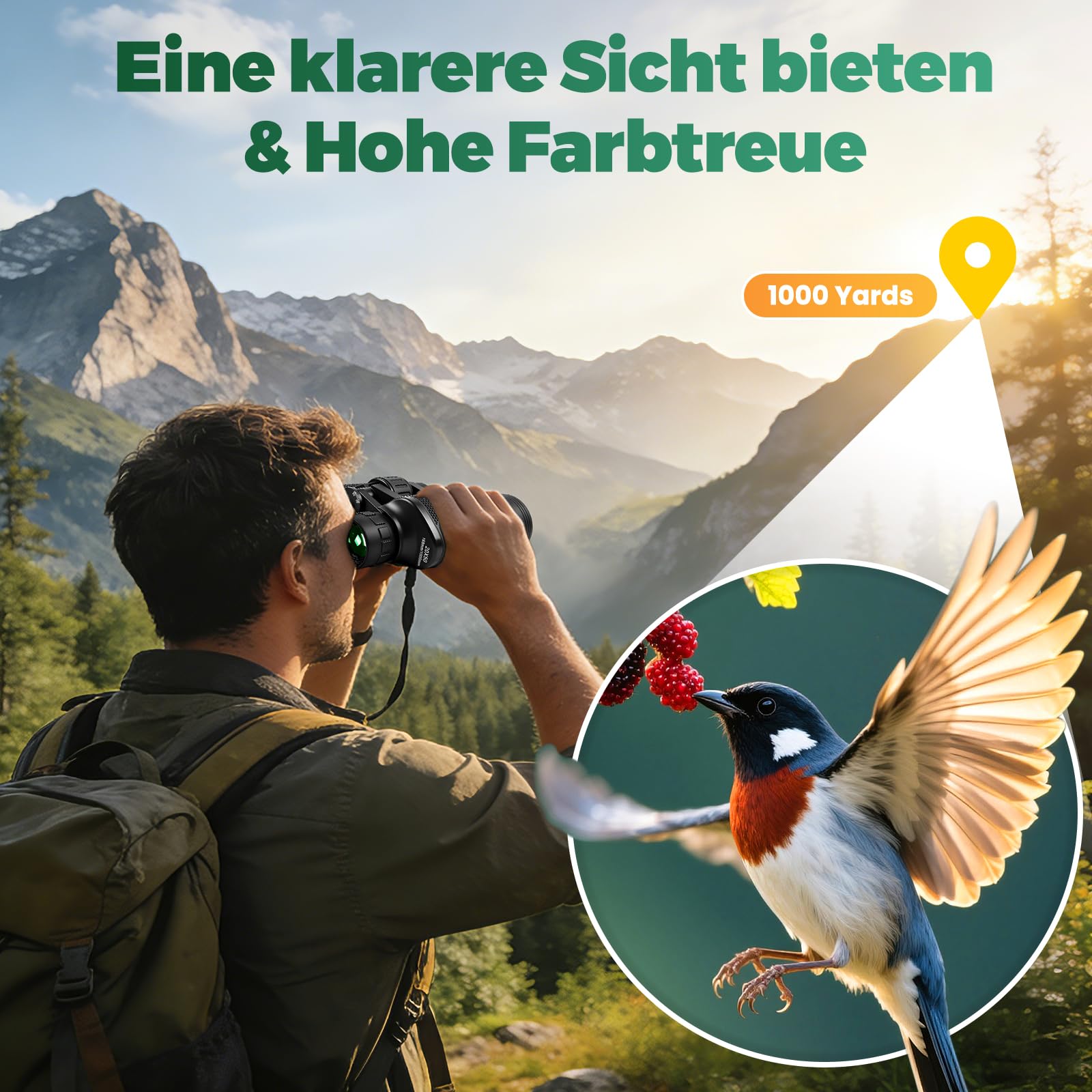 20x50 Fernglas für Erwachsene, Vogelbeobachtungs Ferngläser mit BAK4 Prism FMC-Objektiven - 26mm Großes Okular Clear View Fernglas, Objektiv für Vogelbeobachtung,Sport,Wandern,Reisen