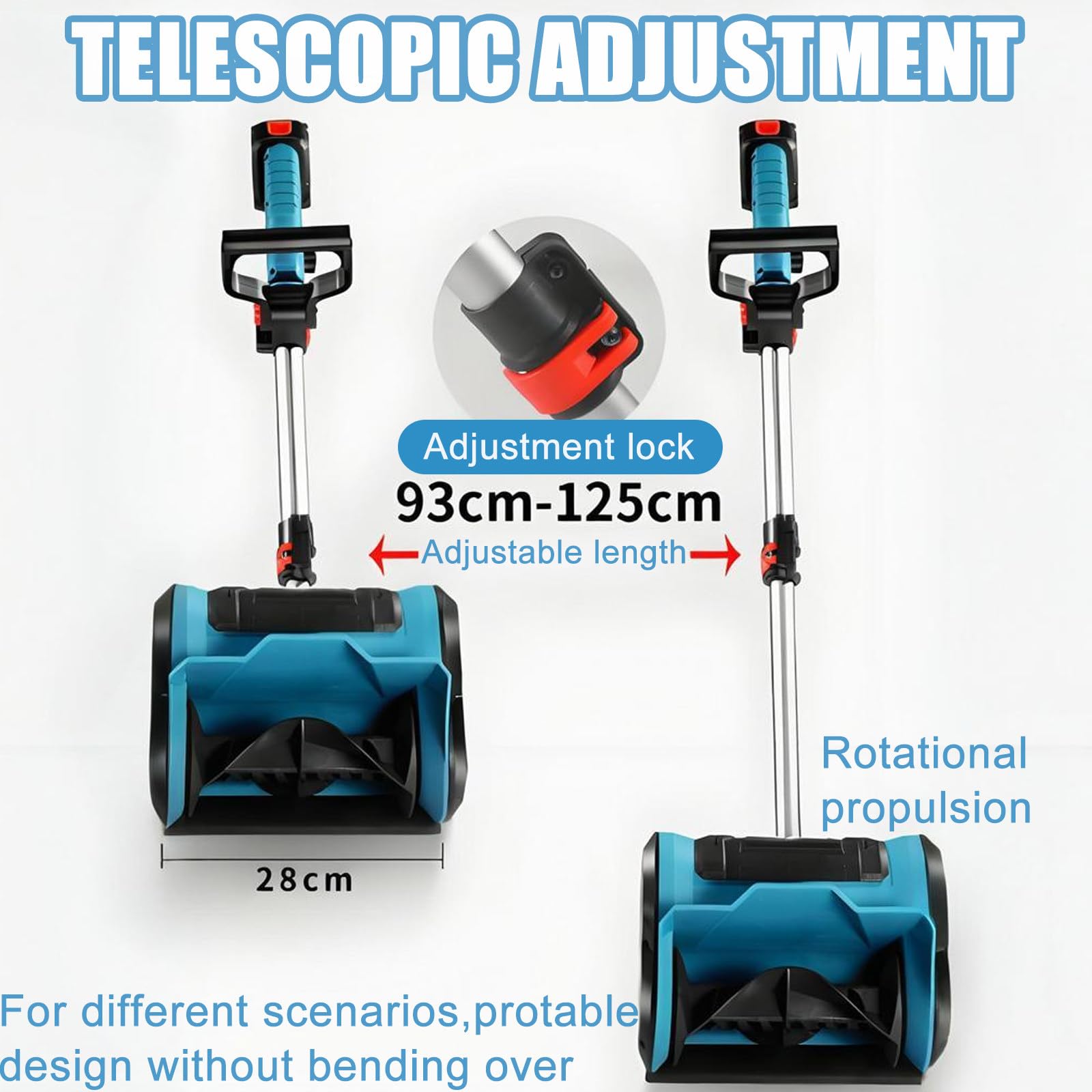 Spazzaneve elettrico senza fili, pala da neve pieghevole con motore brushless da 600 W, 3000 giri/min, lancio direzionale a 45°, spazzaneve portatile, include 1 batteria