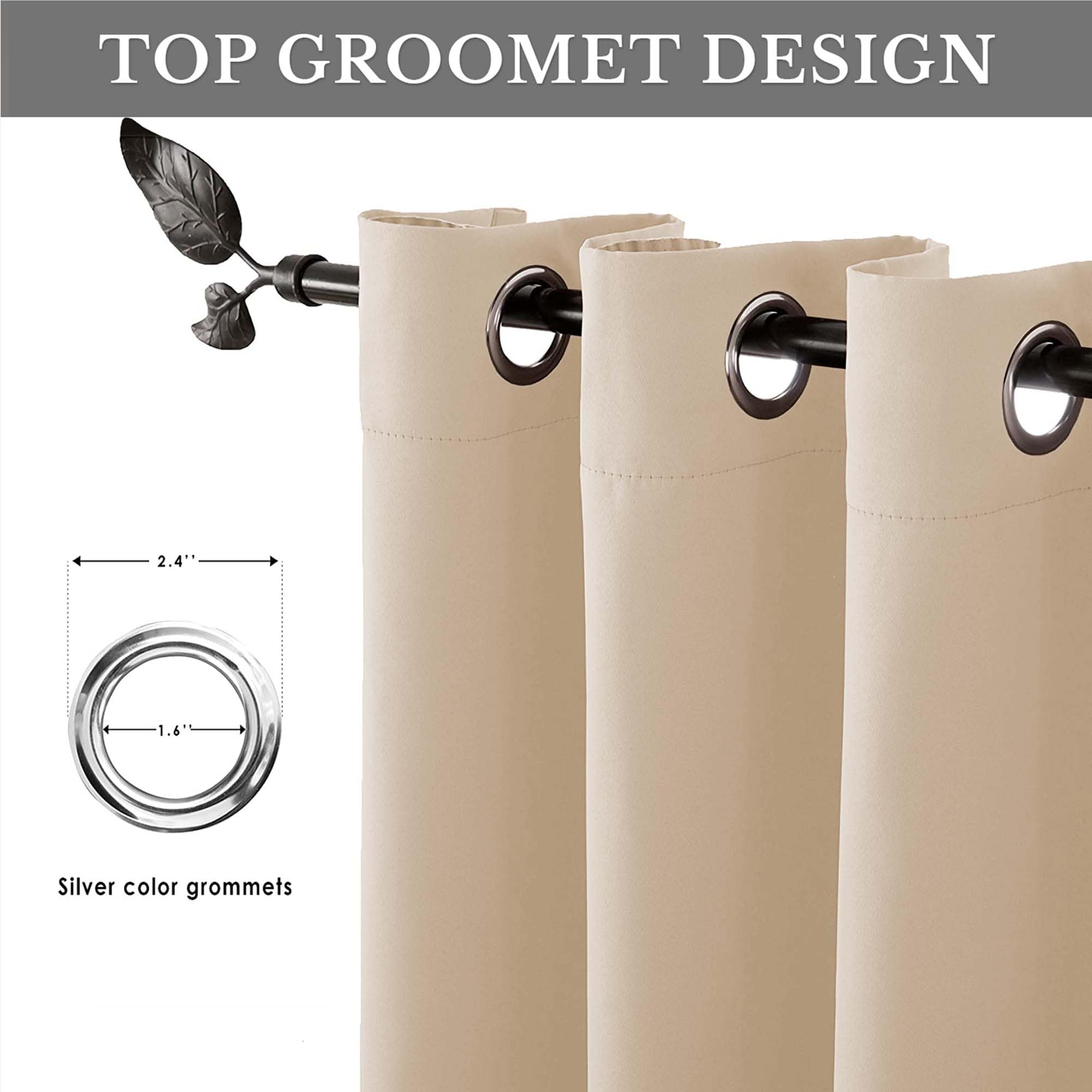 Yorkshire Bedding Eyelet Blackout Curtain for Bedroom 46x54 Inch Window Traatment Thermal Insulated Door Cream Curtains Darkening Panels + 2 Tiebacks - Image 2