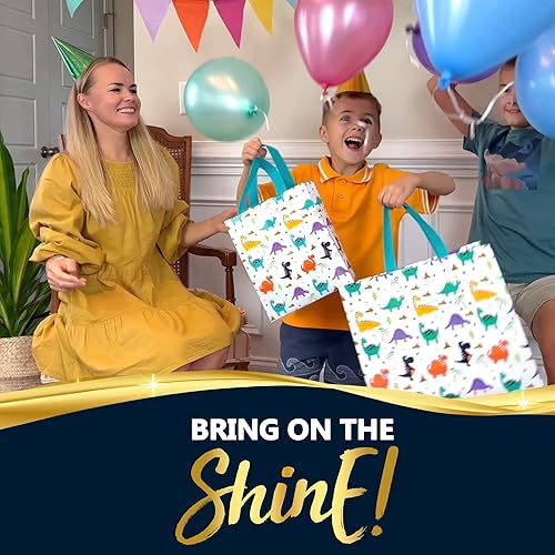 Miniatura 6 de Nush Nush Bolsa de regalo de dinosaurio tamaño mediano  Juego de 12 bolsas de regalo de dinosaurio con asas, bolsas de regalo reutilizables para