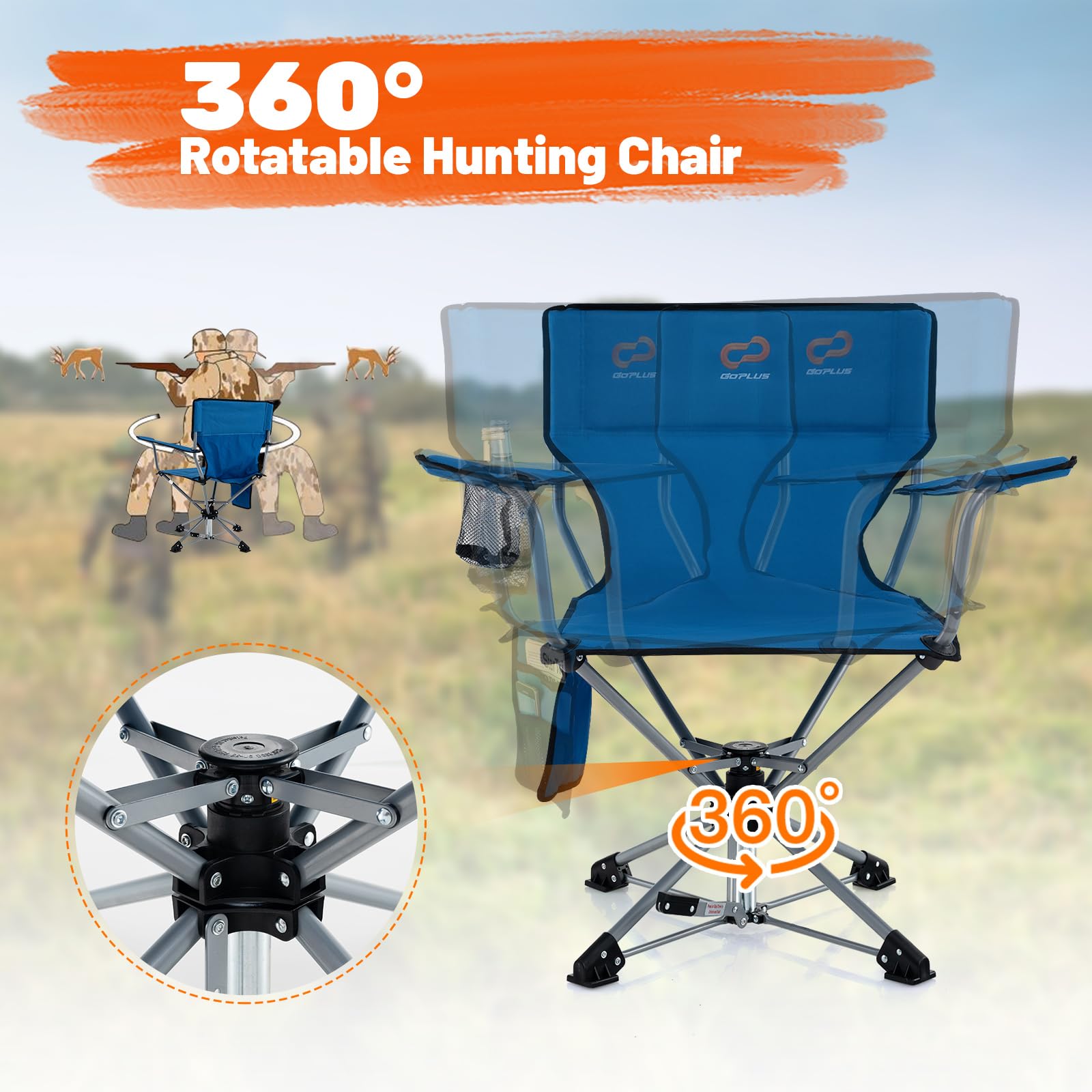 Blind Chair 360° Swivel Camping Chair Heavy Duty With Cup Holder