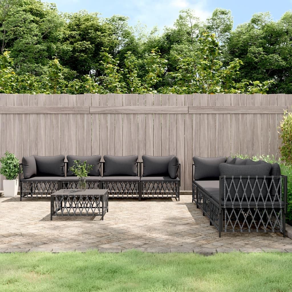 KCCKOM Garden Furniture Set 9 Piece Patio Lounge Set with Cushions Anthracite Steel