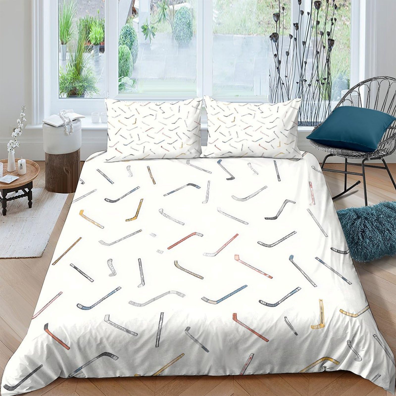 Ctjqhvkz Style-2 3D Printed Hockey Stick Pattern Fitted Sheet Microfiber Non Slip Bed Cover For Bedroom Dorm Mattress Protection Single（135X200cm）