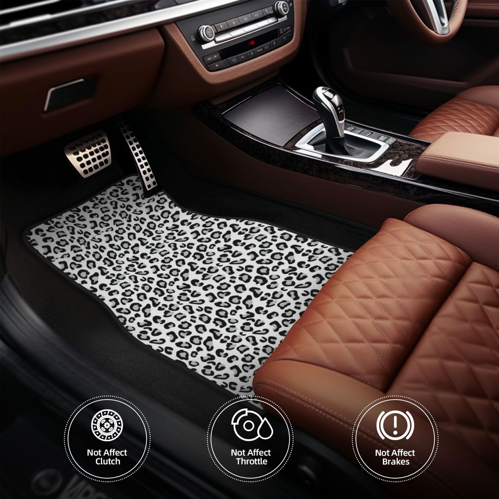 Schwarz-weißer Leopardenprint, 4er-Set Auto-Fußmatten, Neopren-Fußmatten für Fahrzeuge, rutschfeste Auto-Fußmatten, Autozubehör