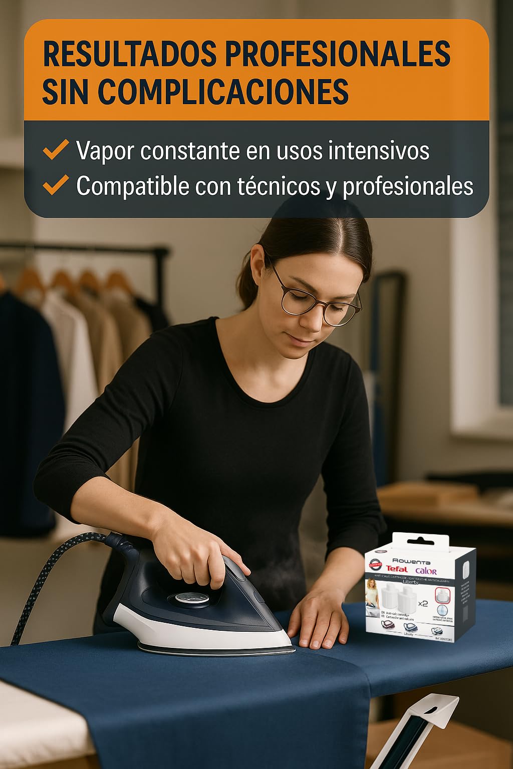 RO Linea Blanca ® Cartucho Antical Compatible Con Rowenta Tefal Calor Liberty Powersteam Centro De Planchado Generador De Vapor Xd9070E0 Juego De 2 Filtros Repuesto Descalcificador Blanco
