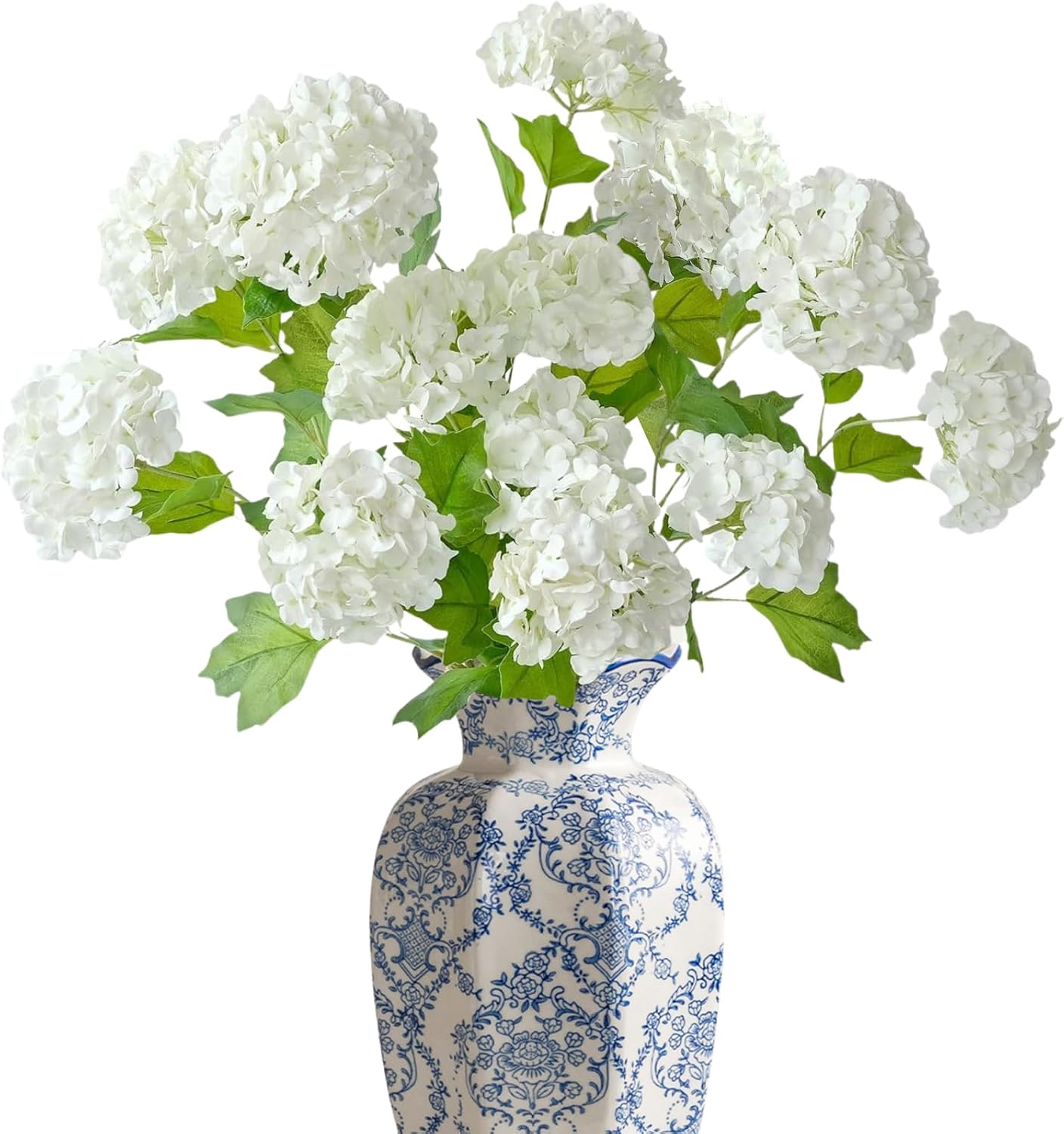 ASTRYAS 6Pcs 26.8'' White Viburnum Artificial Flower Snowball Lifelike Long Stem Green Small Hydrangea Flower Real Touch Lifelike Latex Flower for Wedding Bridal Office Home Party Christmas Decoration