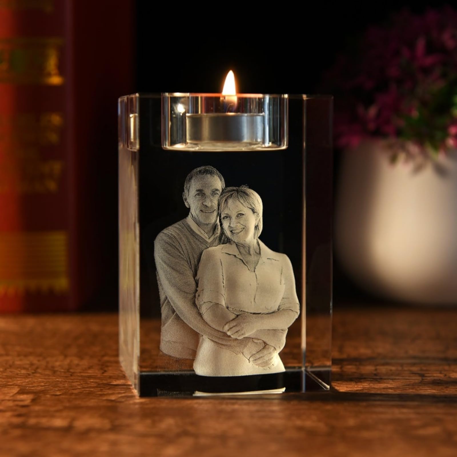 Personalised Custom 3d Holographic Photo Etched Engraved Crystal Candle Holder,Custom Memorial Candle Holder, Wedding,Anniversaries,Birthdays,Tea Light Holders,personalised Gift (2D,8cm)