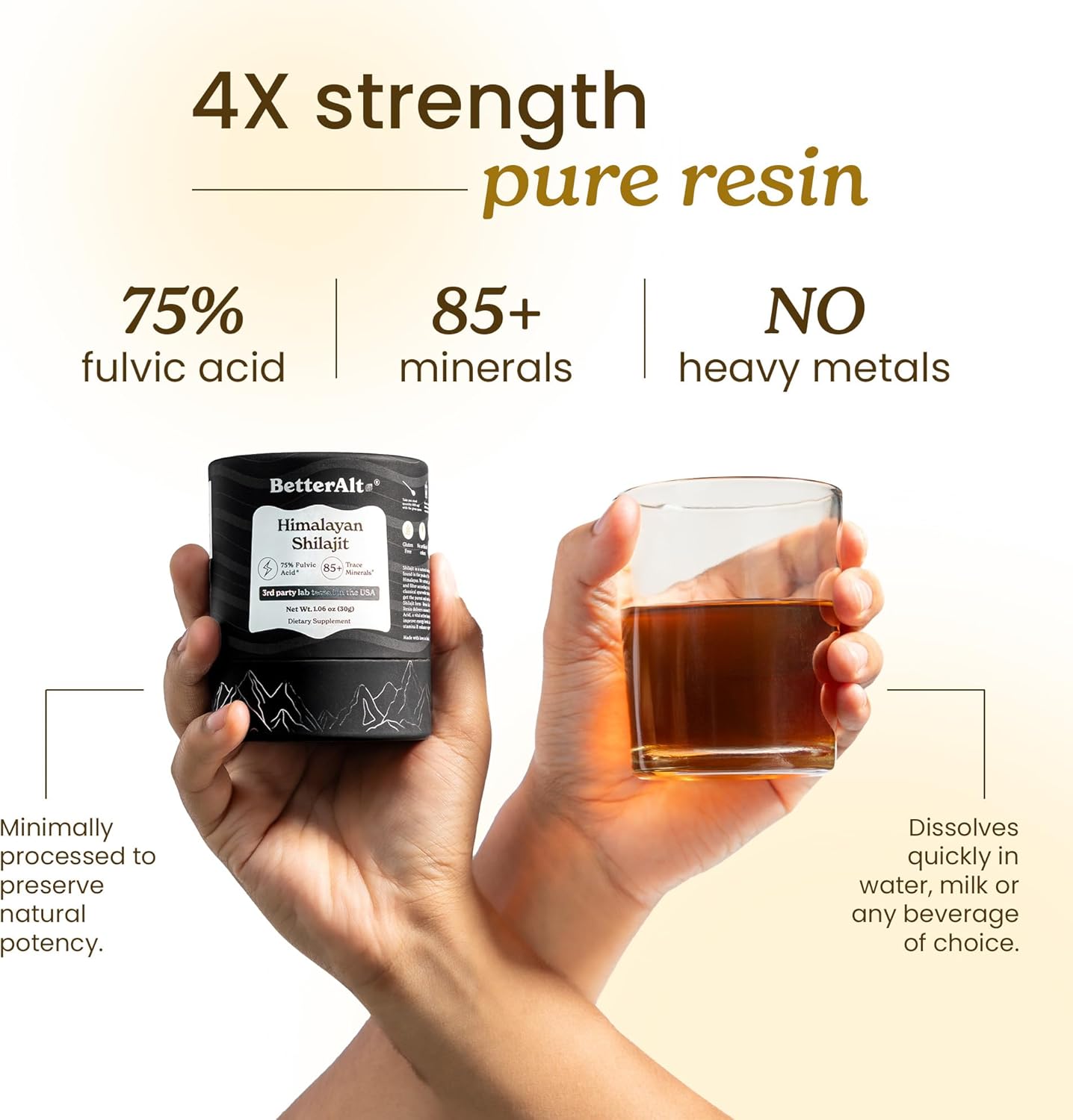 Better Alt Pure Himalayan Shilajit Resin Pack of 1 High Potency Gold Grade 75 Servings for Energy Boost & Immune Support, 85+ Trace Minerals, 75%+ Fulvic Acid, with Lab Test Report,400 mg