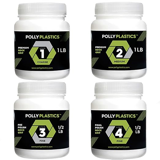 Polly Plastics Rock Tumbler Grit and Polish Refill Media Kit | 4-Steps Supplies for Tumbling and Polishing Stones and Gems | Professionals Adults and Kids | Polish 20lbs of Rocks
