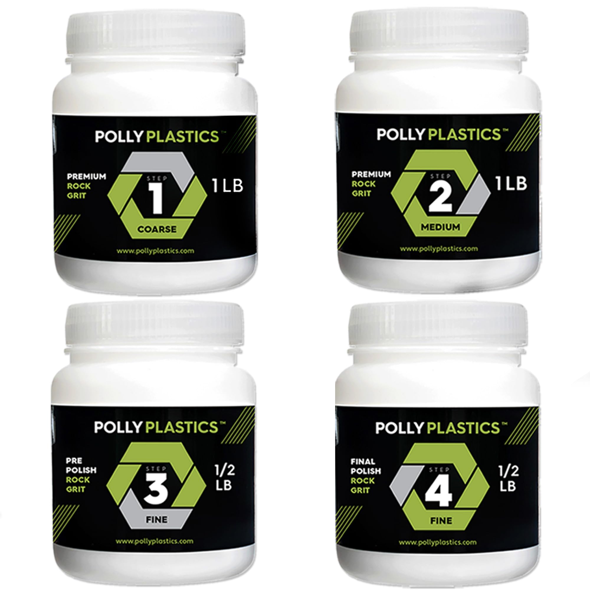Polly Plastics Rock Tumbler Grit and Polish Refill Media Kit | 4-Steps Supplies for Tumbling and Polishing Stones and Gems | Professionals Adults and Kids | Polish 20lbs of Rocks