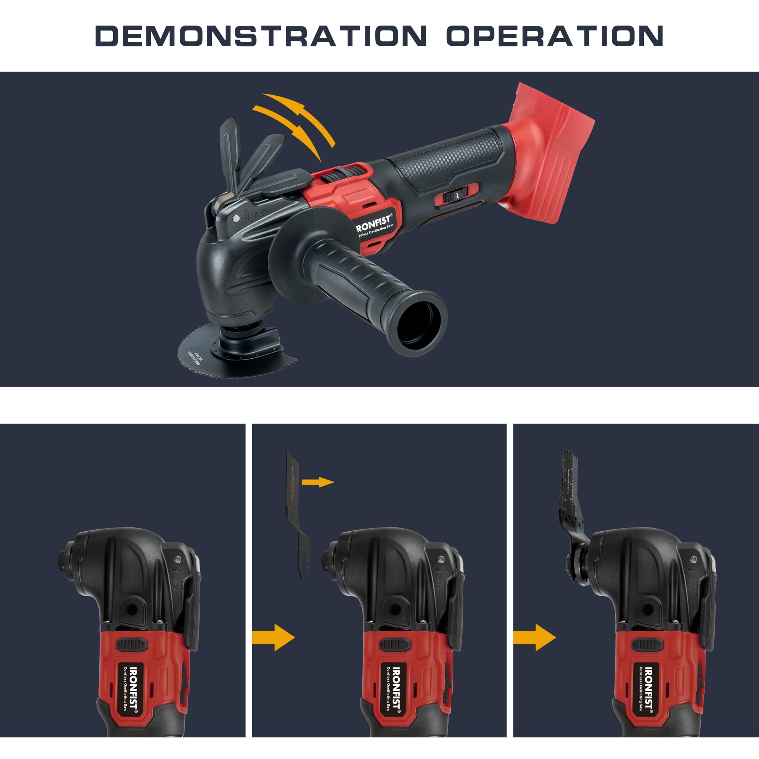IRONFIST Herramientas oscilantes inalámbricas compatibles con MILWAUKEE M18, 6 velocidades 8000-20500 RPM, motor sin escobillas, multiherramienta inalámbrica para raspar, lijar, cortar madera (batería