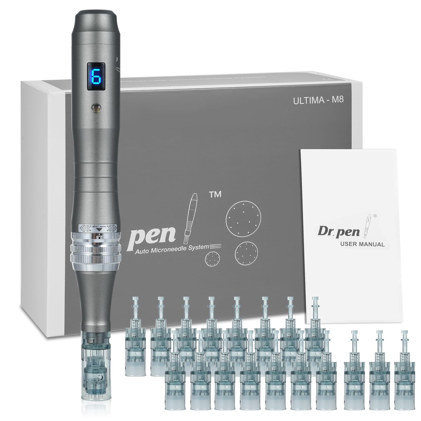 dr pen M8 Microneedling Pen Con gama completa de cartuchos, Total 18 piezas dr pen M8 Cartuchos, Utilizado para Antienvejecimiento, Estiramiento de la Piel y Aclaración de Imperfecciones de la Piel