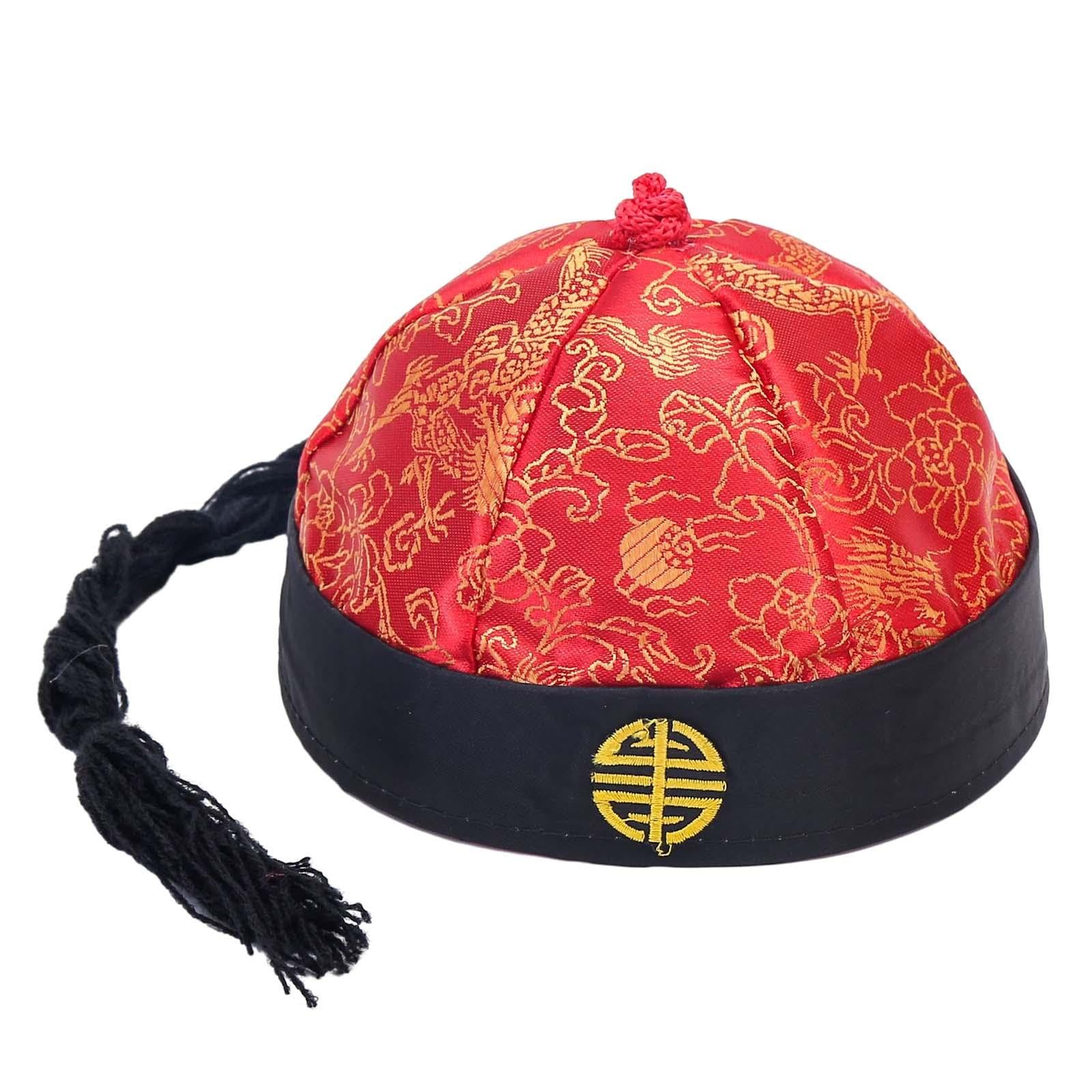 MYADDICTION Chinese Oriental Hat Chinese Emperor Hat for Theater Carnival Dress Up Red Black 54Cm
