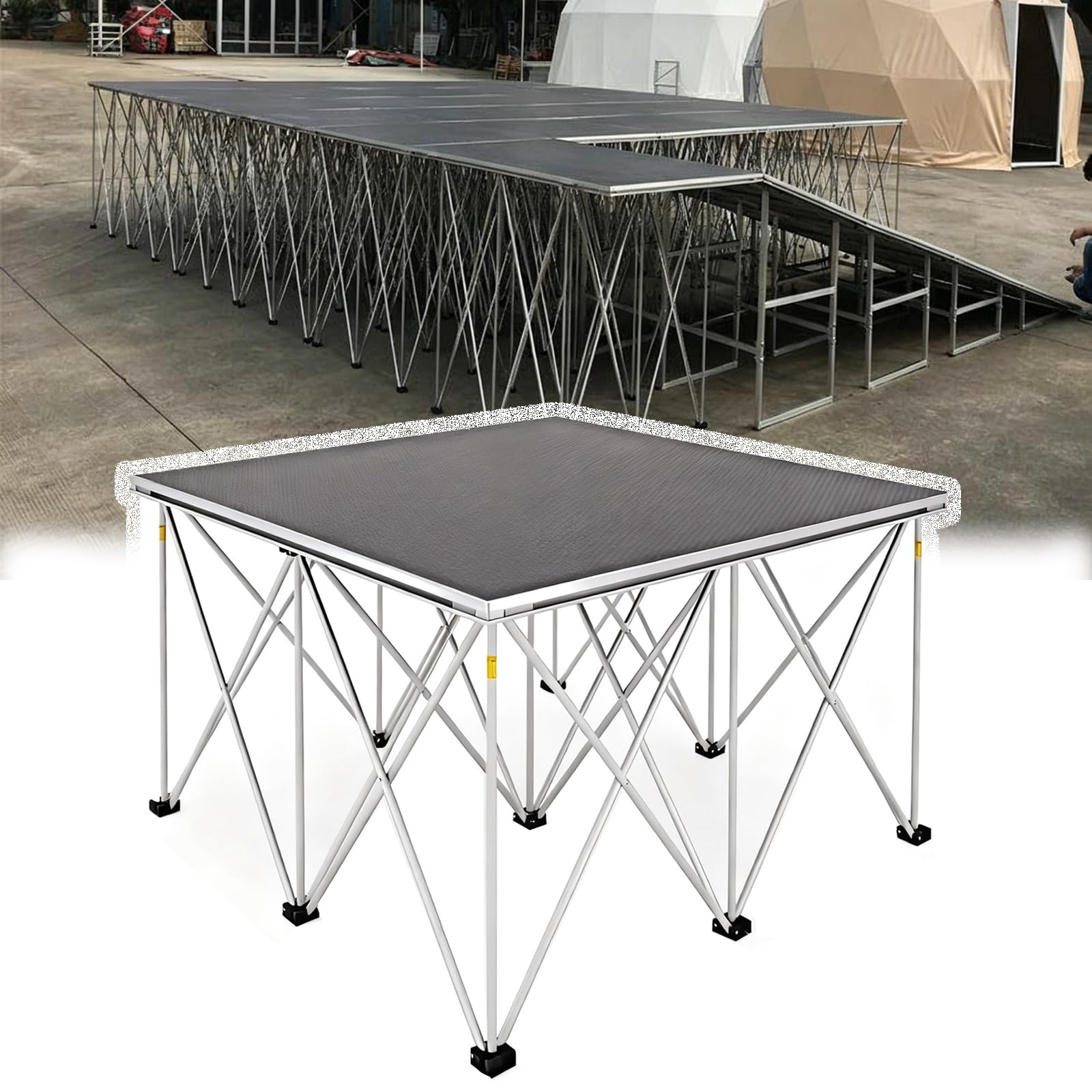 Piattaforma portatile per palcoscenico DJ, pieghevole con parte superiore antiscivolo, installazione rapida per feste, matrimoni, chiese ed eventi all'aperto, altezza 59,9 cm, dimensioni 121,9 x 121,9
