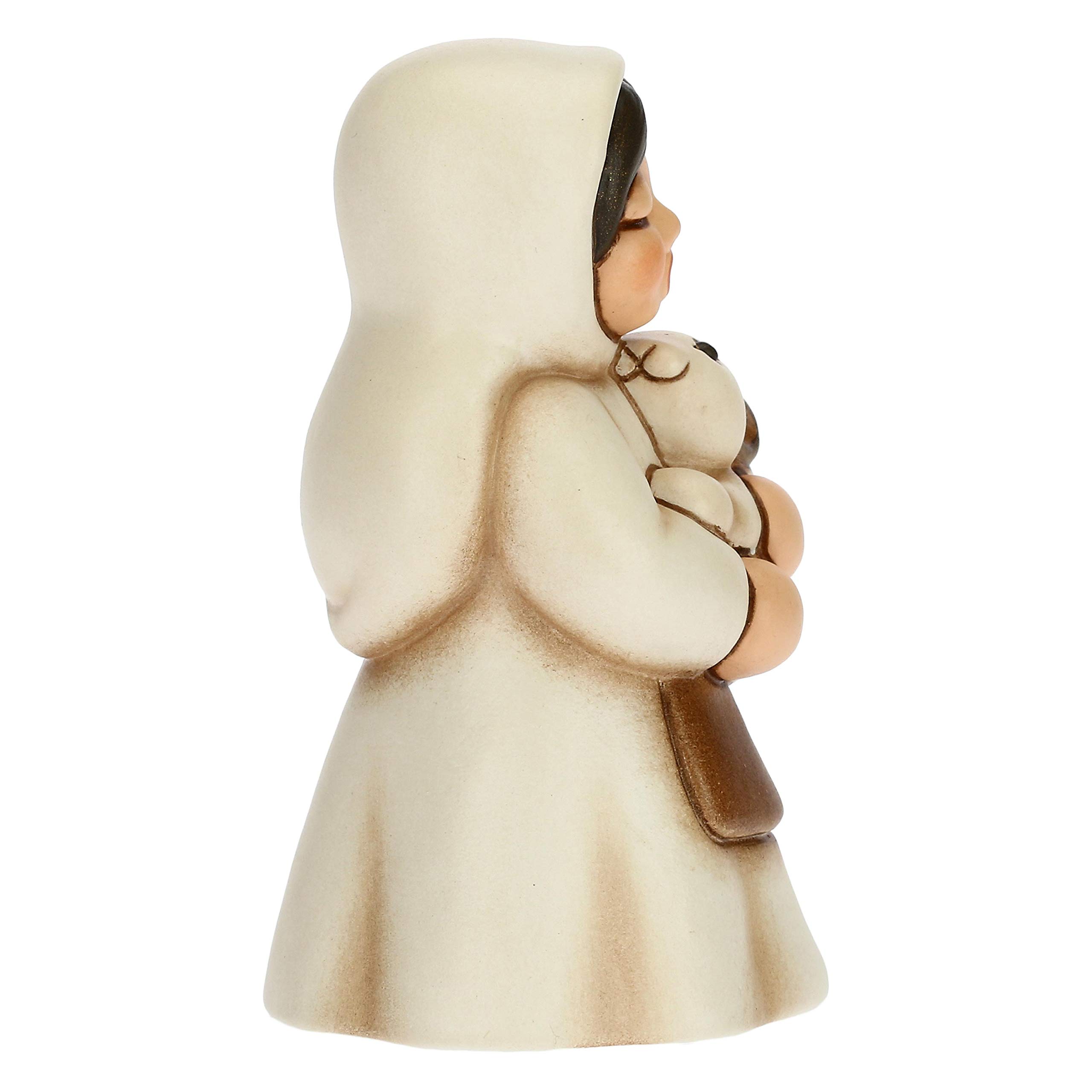 THUN - Statuina Presepe Donna con Coniglio - Decorazioni Natale Casa - Linea Presepe Classico, Variante Bianca - Ceramica - 5 x 5 x 8 h cm