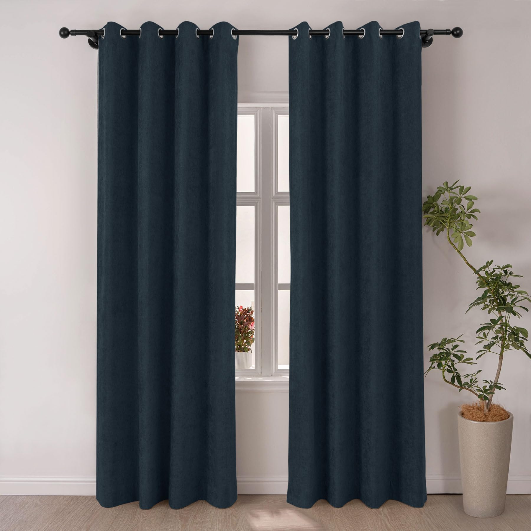 Macochico Navy 100% Blackout Chenille Curtains 72”Wx96”L, Soft and Luxury Drapes with Nice Vertical, Thermal Panels for Bedroom Living Room Nursery, Grommet Drapery with Tieback, 1 Panel