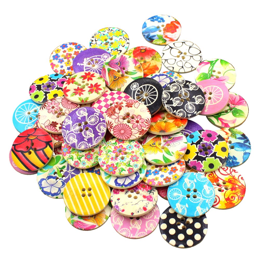 50pcs 25mm bottoni in legno di colore misto cucito... – Grandado