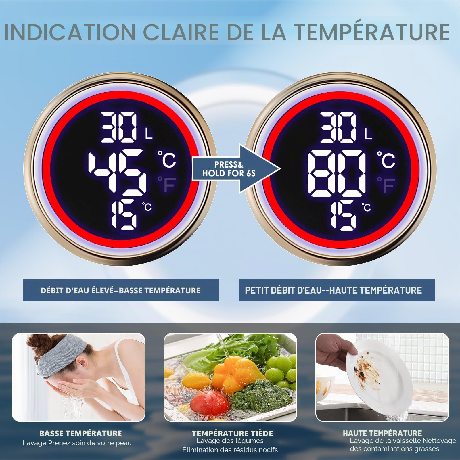 Mini chauffe-eau instantané 3500 W 220 V - Chauffe-eau électrique sous évier avec affichage de la température LCD - Chauffe-eau instantané à régulation électronique pour douche, salle de bain, cuisine