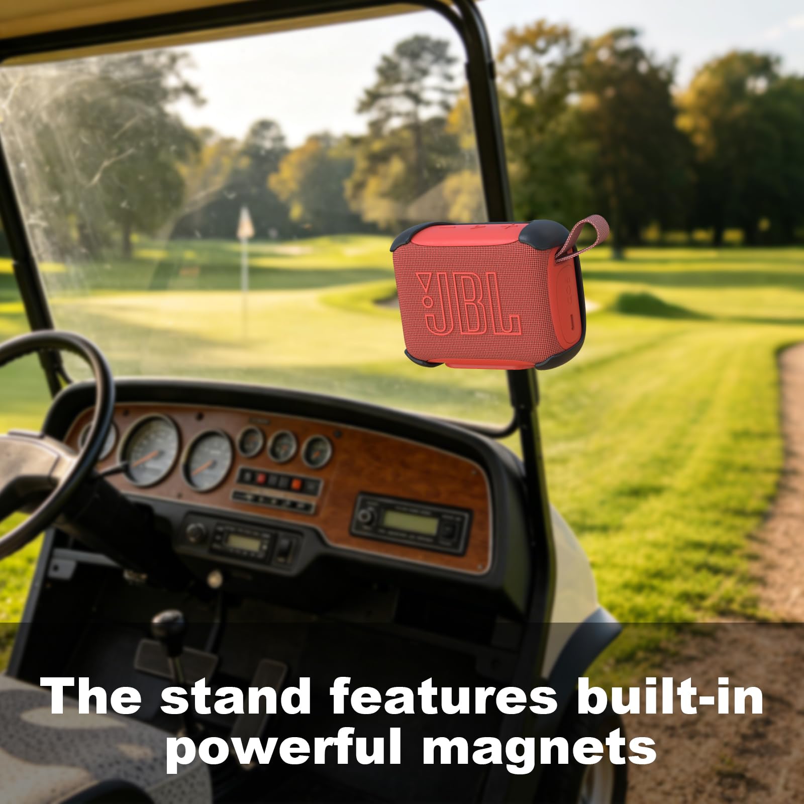 3-in-1 Magnetische Halterung mit abnehmbarem Anti-Rutsch-Gurt für JBL GO 5 Tragbare Bluetooth-Lautsprecher, Golfwagen/Lenker/Stangen/Fahrrad/Motor/Wohnmobile/Geländefahrzeuge & Wandhalterungen