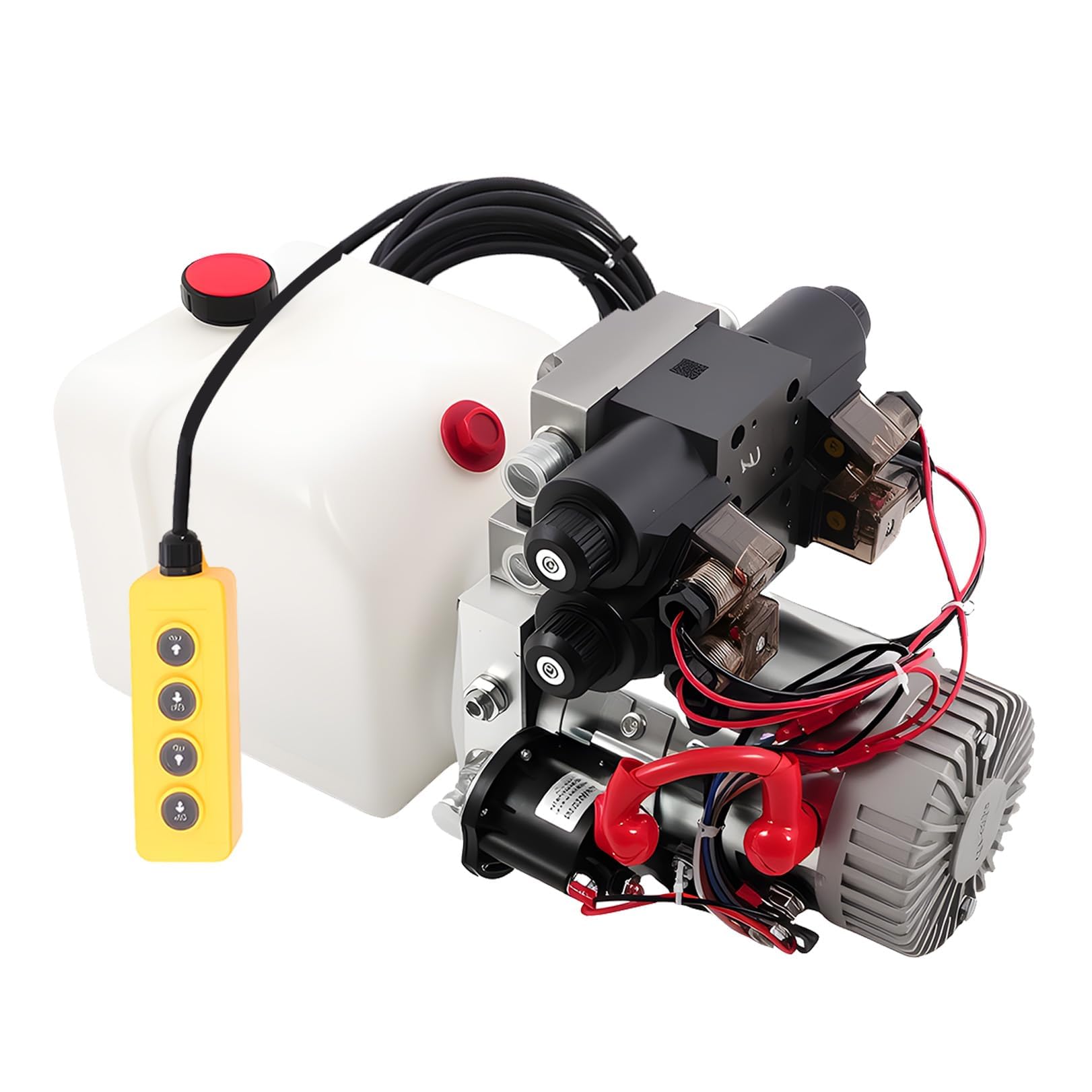 Nakkaa 12V DC 4 Way Double Acting Hydraulic Power Unit 4.5L Reservoir | Hydraulic pump supports powered lifting and lowering, Hydraulic power pack for dump trailers and car lifting systems