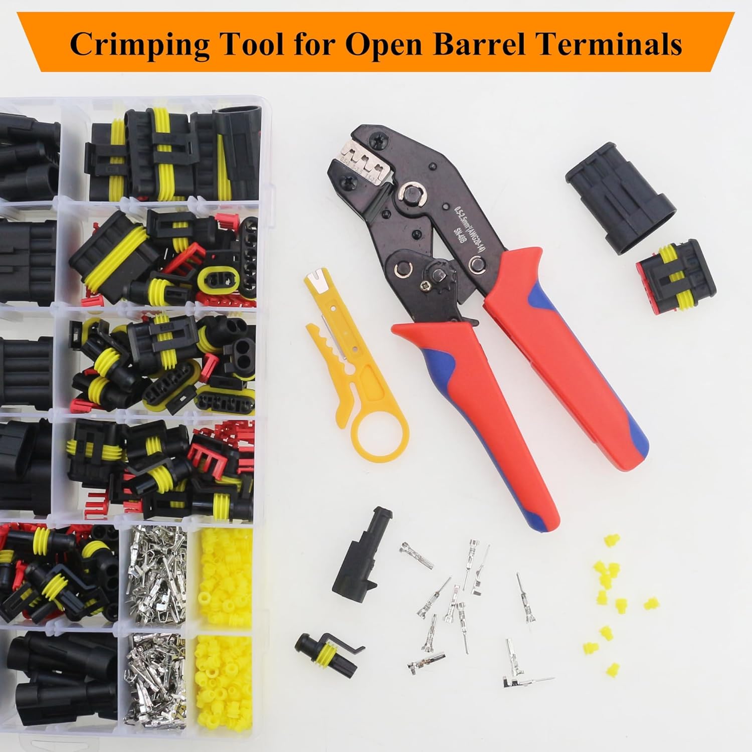 808Pcs 50Sets Waterproof Automotive Electrical Connectors Plug Kit 1 to 6 Pin with Ratchet Crimping Tool Fit 16-22 AWG Wire Car Truck Motorcycle Boat Marine