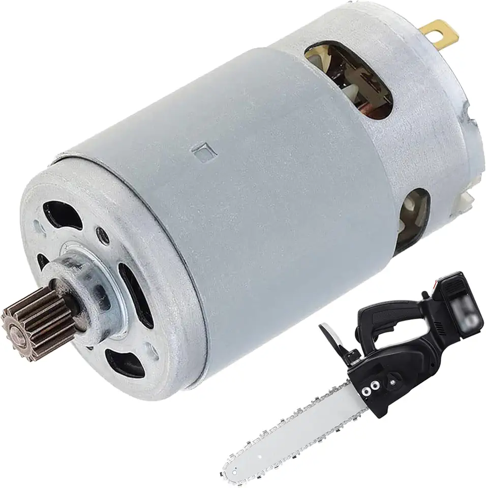 Motor de engrenagem CC prático para mini serra 21V 14 dentes motor CC com 9,5 mm de diâmetro. Peça de motosserra de latão de substituição de engrenagem prática para motosserra de uma mão