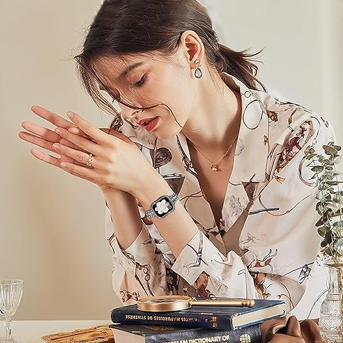 Miniatura 3 de Mosonio - Compatible con Apple Watch Band de 38mm, 40mm, 41mm, 42mm, 44mm, 45mm, 46mm, 49mm, con 2 fundas para mujer, correa de metal de repuesto