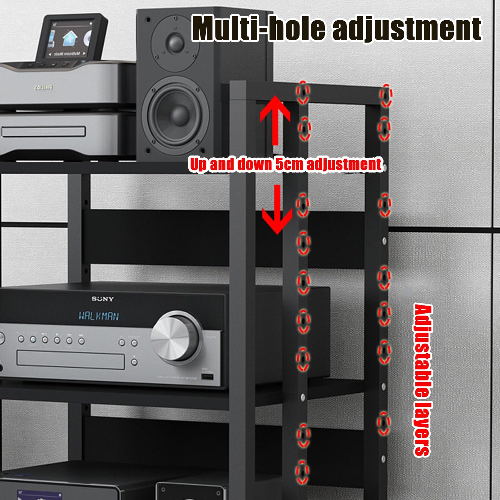 Meuble multimédia, Rack Audio à 2/3/4 Niveaux, Support multimédia et Meuble pour Composants, adapté au Salon et au Studio d'enregistrement (19,7 x 15,7 x 23 Pouces).