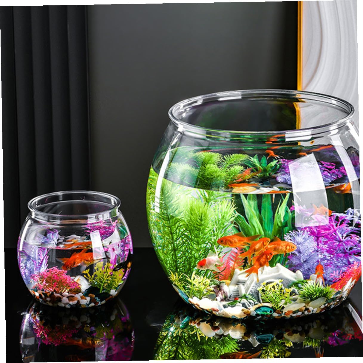 Alipis Plastic Goldfish Tank Small Round Desktop Fish Bowl 14x12.5cm Aquarium for Office Home Decor