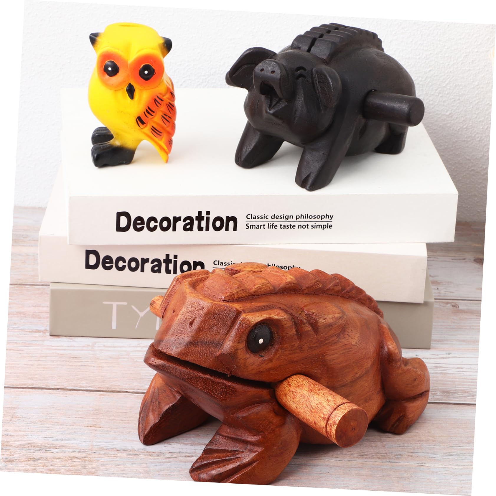 ifundom 3piezas Artesanías Que Producen Sonidos de Madera Instrumento Musical de Madera Bloque de Sonido Animal Sapo Cerdo Búho para Decoración Infantil
