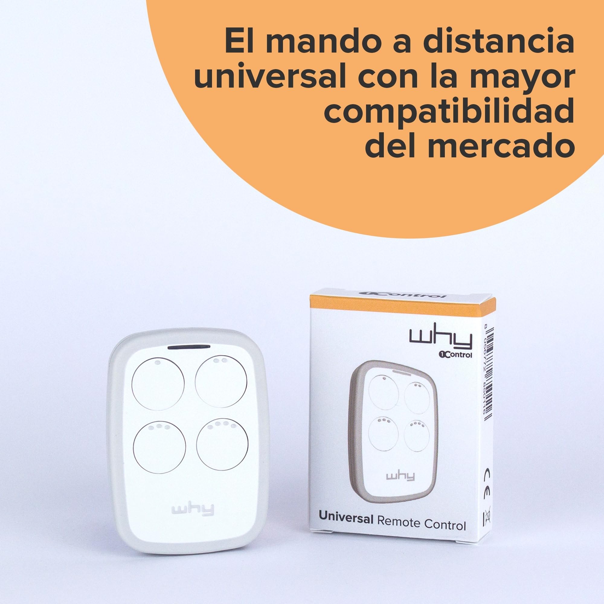 1Control Why 2 Mandos Universales para Portón y Garaje – Compatible con 750+ Modelos, Rolling Code y Código Fijo – Multifrecuencia 433-868 MHz Am/FM – Mandos a Distancia Blancos