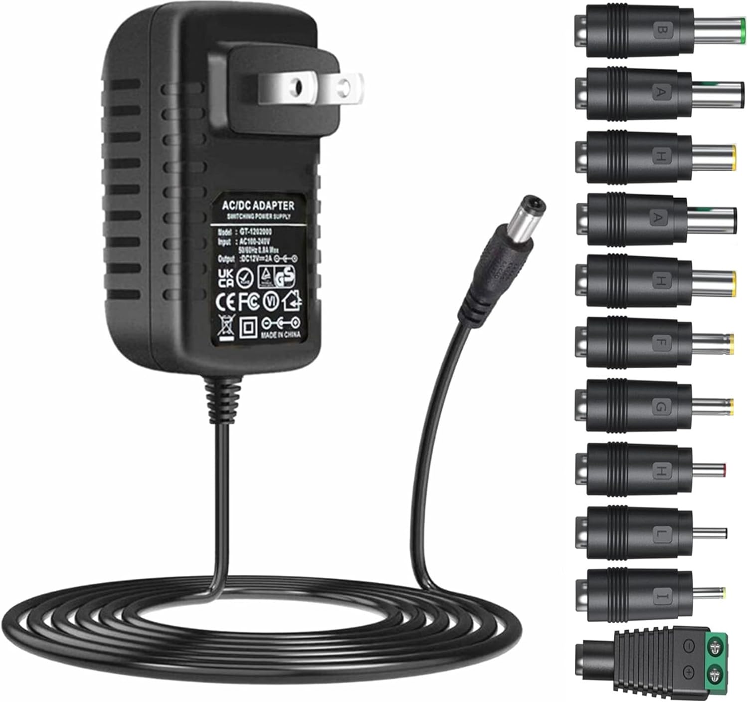 GuanTing Universal AC Adapter 12V 2A Power Supply Charger 24W AC110V to DC12V 2000mA 1500mA 1000mA 500mA Power Driver 11 DC Plug Tips 12 Volt Converter Inverter Transformer ac dc Adapter(DC12V~2A)