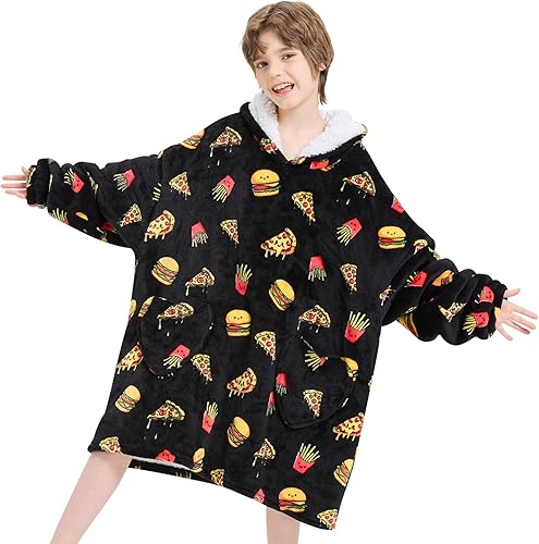 Miniatura 158 de Wearable Blanket Hoodie for Kids Oversized Sherpa Blanket Hoodie for Kids Boys Girls Teens 6-13YR,Navy Shark