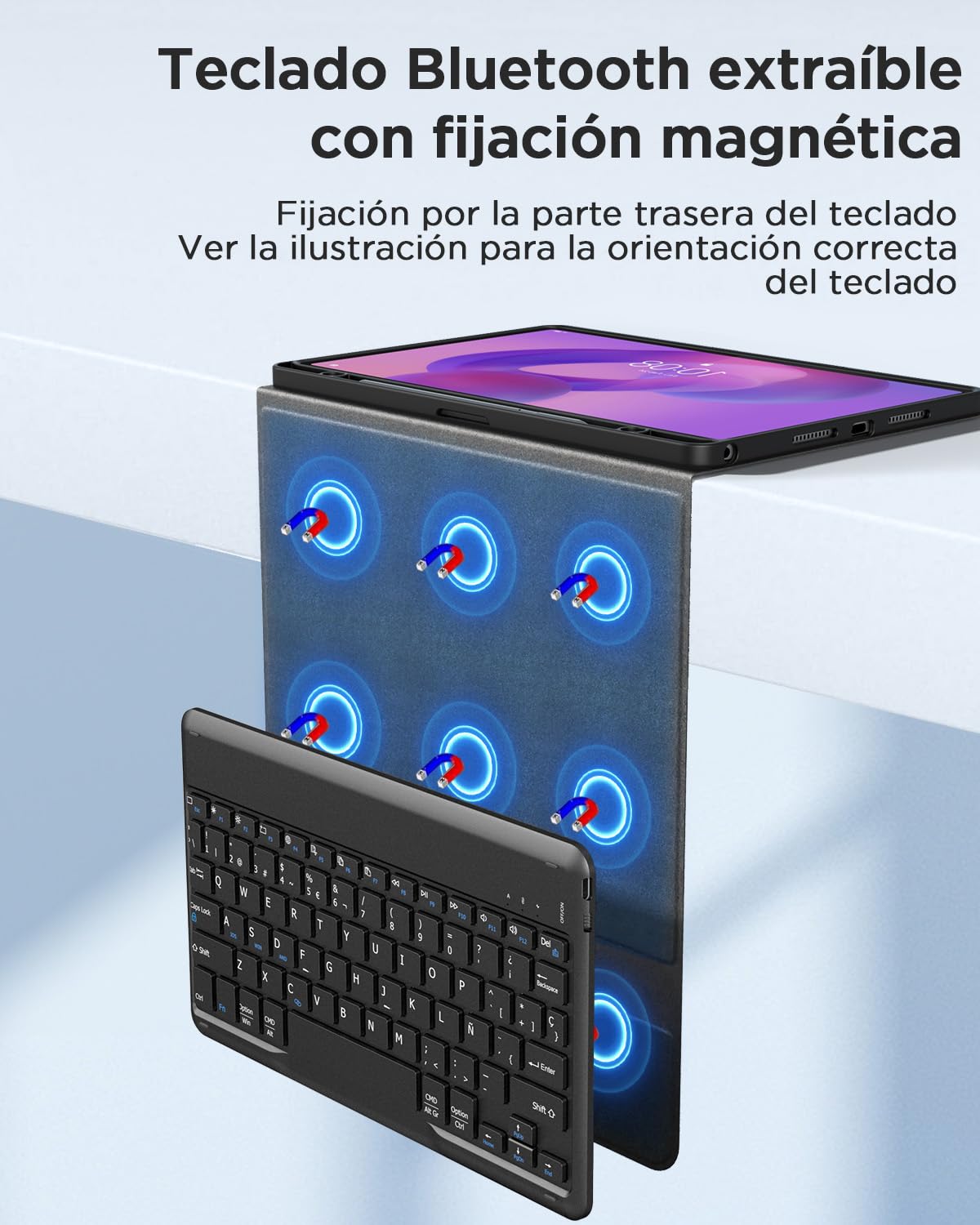 EasyAcc Funda con Teclado para Lenovo Idea Tab 11 Pulgadas Tablet 2025 (TB-336ZU/TB-336FU) con Película Protectora, Funda Protectora para Lenovo Idea Tab 11" Teclado Extraíble con Portalápices, Negro