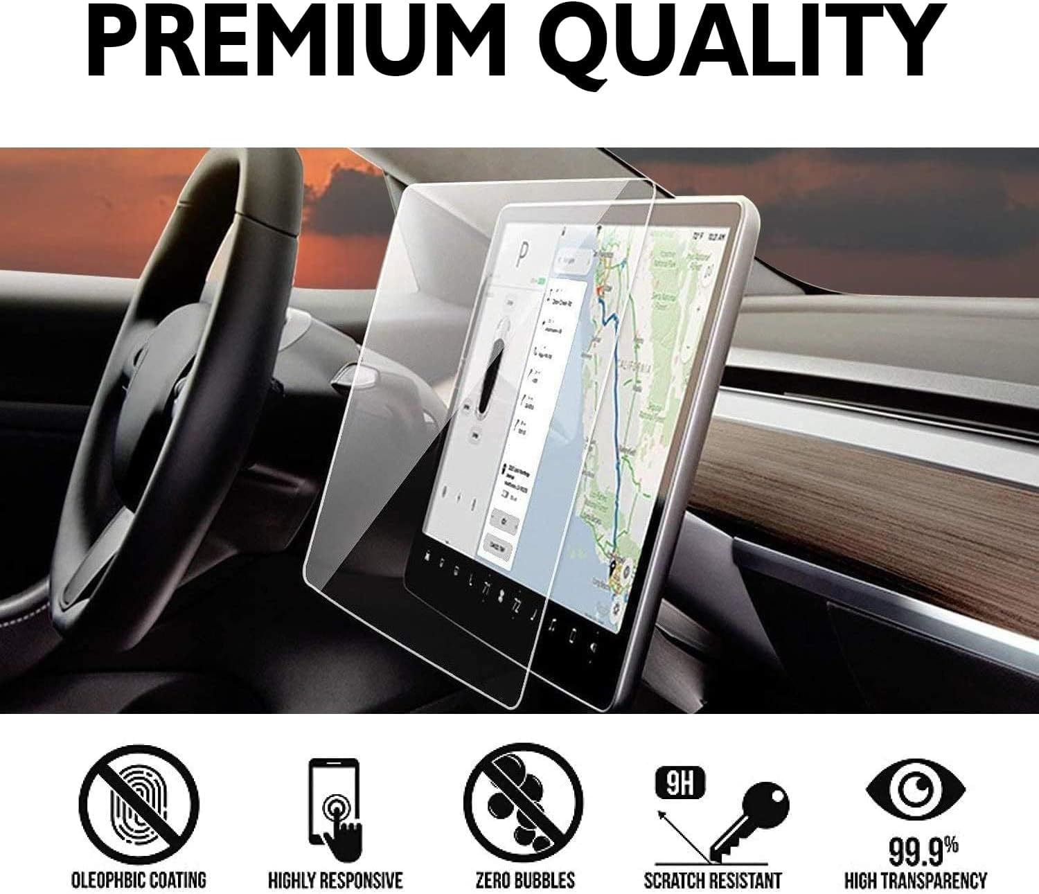 Protecteur d’écran pour Tesla Model 3 (2023-2017) / Model Y (2024-2020) 15 pouces, film en verre trempé anti-rayures, sans bulles, haute définition (1 Pièces)