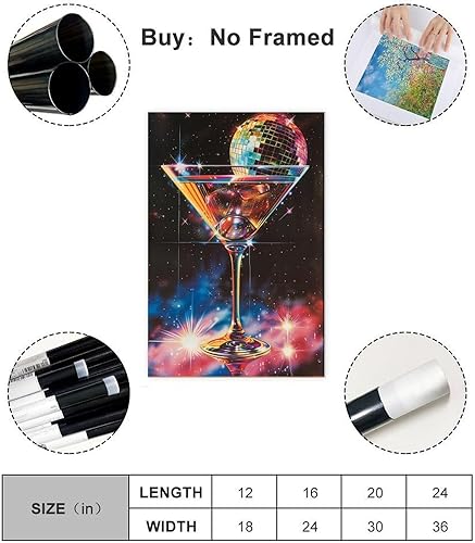Miniatura 2 de 80s Martini Glass Print, Martini Glass And Disco Ball, Cosmic Glam, Kitchen Decor, Retro Kitchen Diner Poster, Trendy Aesthetic Cocktail Canvas