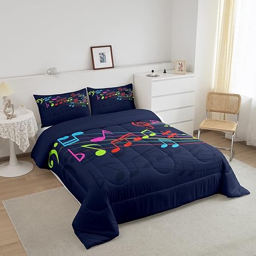 Miniatura 2 de Feelyou Juego de ropa de cama con diseño de arco iris, juego de edredón para niños, niñas, decoración de notas musicales, edredón de microfibra con