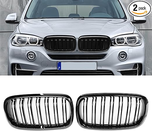 TTCR-II Compatible with BMW X5 F15 Front Kidney Grille 2014-2018, For BMW X6 F16 Front Upper Grille Trim 2 Packs, for X5 F15 and X6 F16 Gloss Black Double Slats ABS Grille Replacement