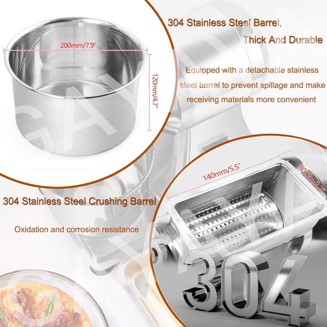 550W Stainless Steel Commercial Electric Cheese Grater, 40 Kg/H Cheese Butter Bread Food Grinder, Diner Heavy Duty Food Shredder, for Cheese, Butter, Cheese