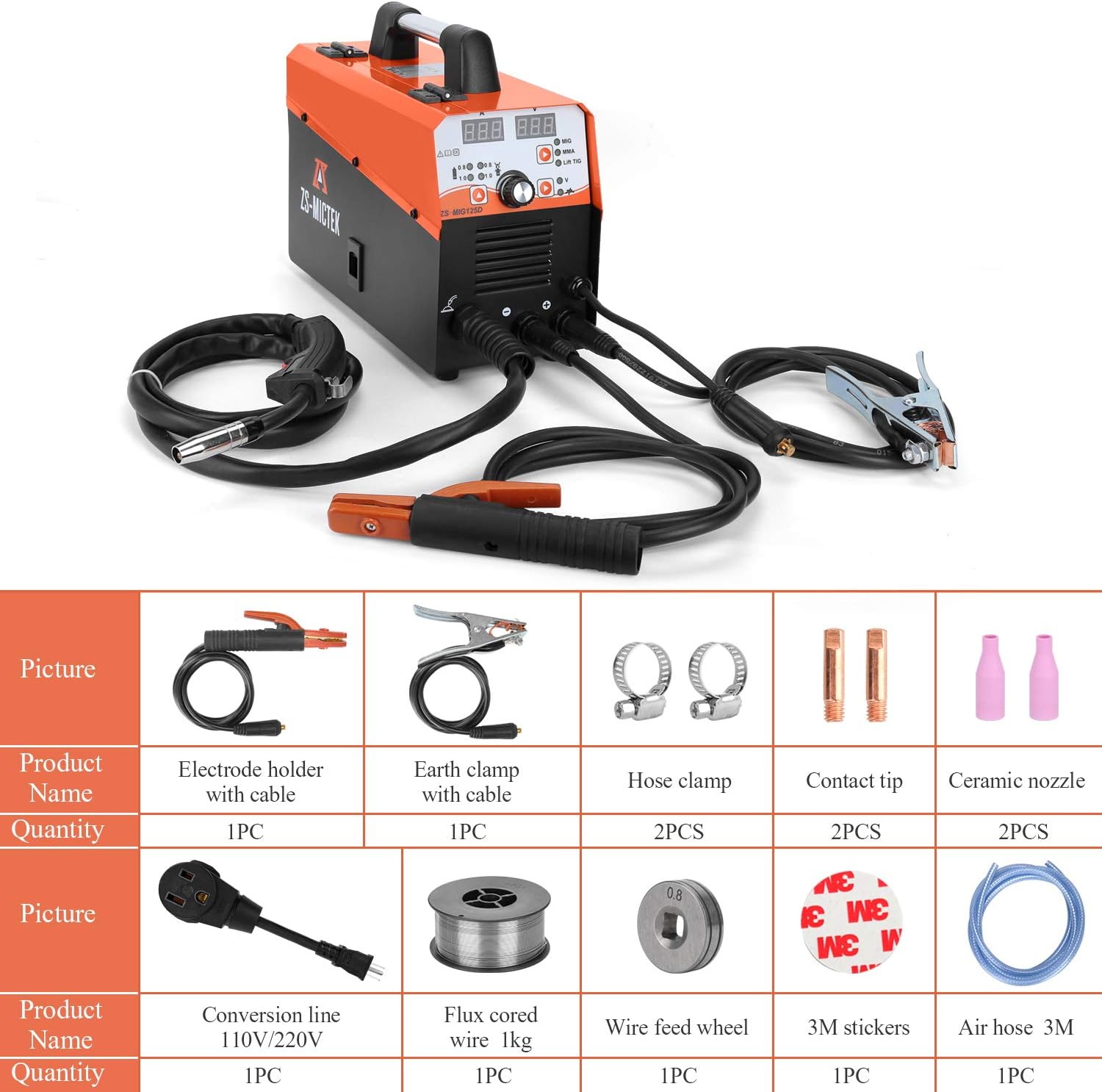 Super Brands MIG Welder Gas/Gasless 110/220V Inverter MIG/Stick/Lift TIG Welders 125 Amp 4 in 1 IGBT Flux Core/Solid Automatic Feed Wire Digital Display Combo Portable Welding Machine